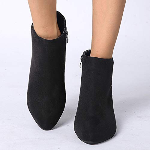 HoSayLike Botas Mujer 2019 Botas De Mujer con Tacon Botas De Mujer Retro Informal Roma Color SóLido De Gran TamañO Cremallera TacóN Fino En El Medio Suela De Goma Botines