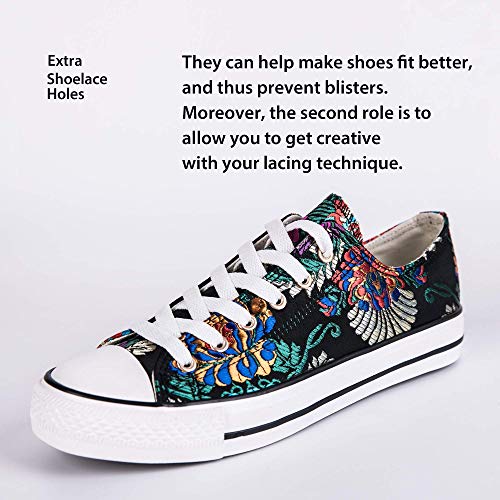 HotRoad Mujer Bordado Canvas Calzado Mujer Deportiva Bajos Casual Black Sneaker Mujer Zapatillas Lona Mujer Casual Tenis Zapatillas Negro, Bordado de Flores / 35 EU
