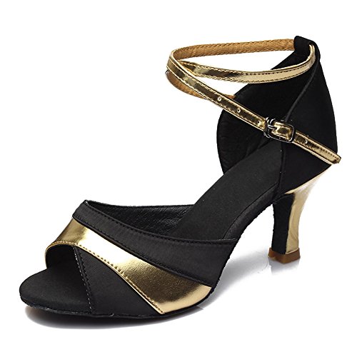 HROYL Mujer Zapatos de Baile Latino Satén Salón de Baile 806 Gold 40 EU