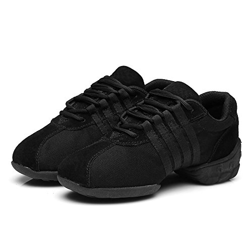 HROYL Mujer Zapatos de Jazz Zapatos de Baile Moderno Zapatos Deportivos Zapatillas de Baile Dance Sneakers el Negro Modelo T01A 38 EU