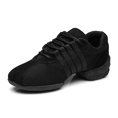 HROYL Mujer Zapatos de Jazz Zapatos de Baile Moderno Zapatos Deportivos Zapatillas de Baile Dance Sneakers el Negro Modelo T01A 38 EU
