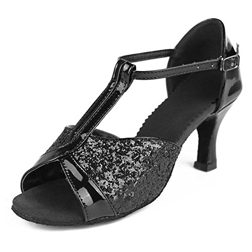 HROYL Zapatos de Baile Latino Mujer Salsa Bachata Comodos Zapatos de Baile de Salon,259-7 Negro 36.5 EU