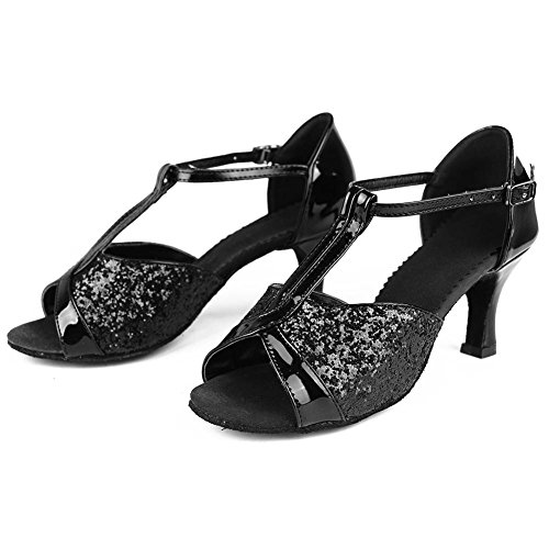HROYL Zapatos de Baile Latino Mujer Salsa Bachata Comodos Zapatos de Baile de Salon,259-7 Negro 39 EU