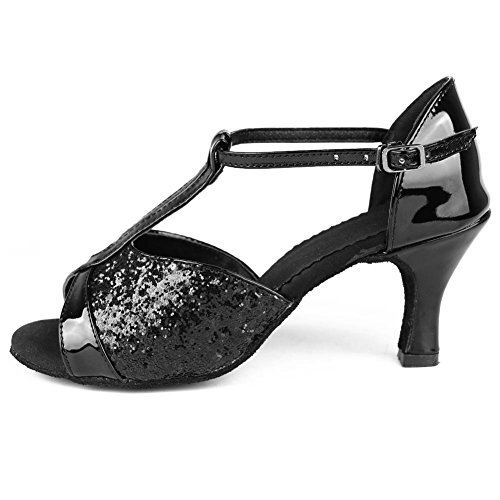 HROYL Zapatos de Baile Latino Mujer Salsa Bachata Comodos Zapatos de Baile de Salon,259-7 Negro 39 EU