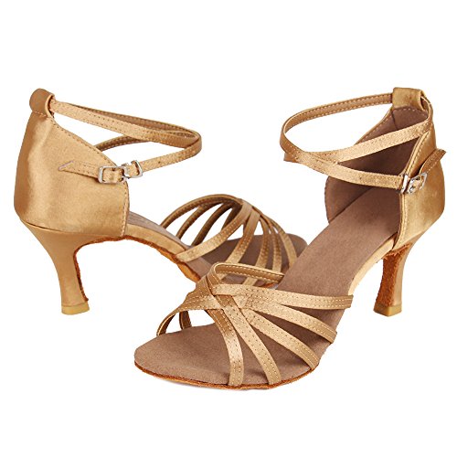 HROYL Zapatos de Baile Latino Mujer Salsa Tango Bachata Vals Zapatos de Baile de Salon,213-Beige-7, EU 38.5