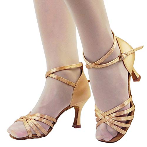 HROYL Zapatos de Baile Latino Mujer Salsa Tango Bachata Vals Zapatos de Baile de Salon,213-Beige-7, EU 39