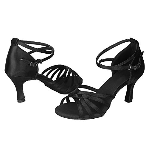 HROYL Zapatos de Baile Latino Mujer Salsa Tango Bachata Vals Zapatos de Baile de Salon,213-Negro-7, EU 38.5