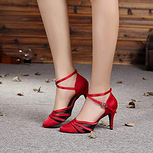 HROYL Zapatos de Baile Latino para Mujer Tacon Alto Zapatos de Tango Salsa Samba Vals Baile de Salón,189-5,Rojo,EU37