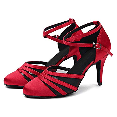 HROYL Zapatos de Baile Latino para Mujer Tacon Alto Zapatos de Tango Salsa Samba Vals Baile de Salón,189-5,Rojo,EU37