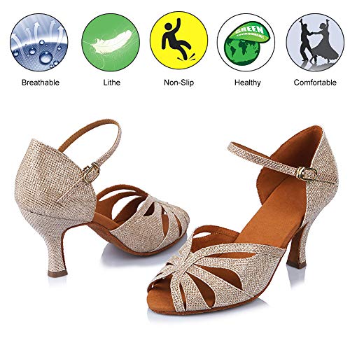 HROYL Zapatos de Baile para Mujeres y Niñas Latino de Diamantes de imitación Señoras Salsa Latina Tango Zapatos de Boda de satén,ESAF435024,Gold,41EU