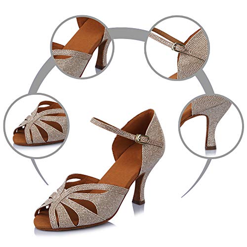 HROYL Zapatos de Baile para Mujeres y Niñas Latino de Diamantes de imitación Señoras Salsa Latina Tango Zapatos de Boda de satén,ESAF435024,Gold,41EU