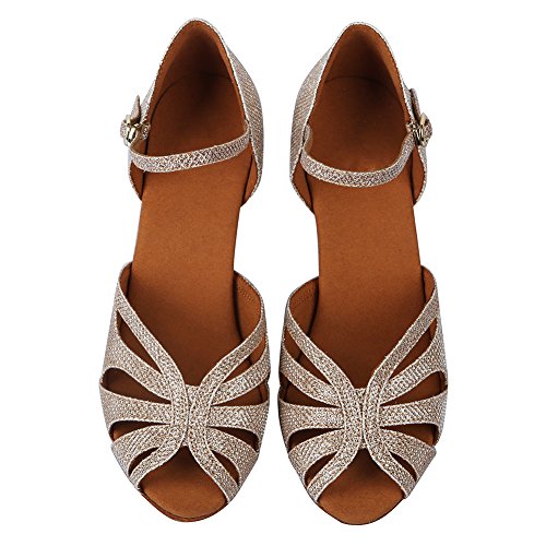 HROYL Zapatos de Baile para Mujeres y Niñas Latino de Diamantes de imitación Señoras Salsa Latina Tango Zapatos de Boda de satén,ESAF435024,Gold,42EU