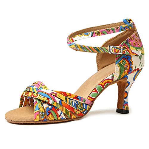HROYL Zapatos de Baile para Mujeres y Niñas Latino Señoras Salsa Latina Tango Zapatos de Boda de satén L255-7.5 Amarillo 40.5EU