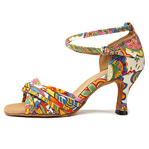 HROYL Zapatos de Baile para Mujeres y Niñas Latino Señoras Salsa Latina Tango Zapatos de Boda de satén L255-7.5 Amarillo 40.5EU