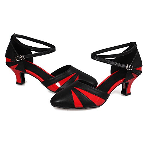 HROYL Zapatos de Baile/Zapatos Latinos de el Negro+Rojo Cuero para Mujeres ES513-5 EU 39