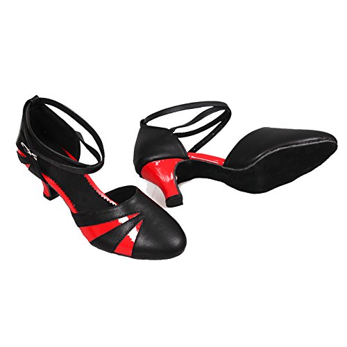 HROYL Zapatos de Baile/Zapatos Latinos de el Negro+Rojo Cuero para Mujeres ES513-5 EU 39