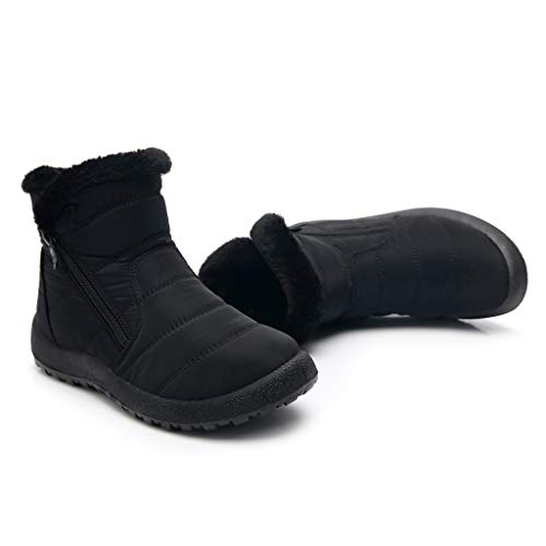 HULKY Botines Mujer Nieve Impermeable Invierno Zapatos Calientes Botas Bajo con Pelo Zapatos Aire Libre Trekking Calzado Planas CóModo Antideslizante (Negro,42)