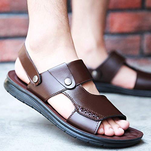 HYZXK Sandalias Informales para Hombres nuevos Sandalias de Pescador al Aire Libre Zapatos Sandalias de Playa Ligeras de Cuero de Moda Zapatos para Hombre con Punta Abierta Ajustable par