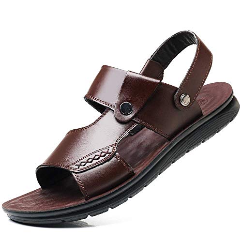 HYZXK Sandalias Informales para Hombres nuevos Sandalias de Pescador al Aire Libre Zapatos Sandalias de Playa Ligeras de Cuero de Moda Zapatos para Hombre con Punta Abierta Ajustable par