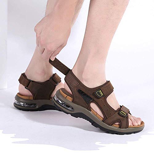 HYZXK Sandalias para Hombre al Aire Libre Zapato de Pescador Abierto Antideslizante Deportes Caminar Sandalias para Hombre Cuero Durable Chanclas Transpirables Velcro Ajustable Zapato có