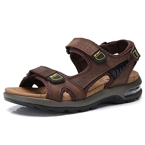 HYZXK Sandalias para Hombre al Aire Libre Zapato de Pescador Abierto Antideslizante Deportes Caminar Sandalias para Hombre Cuero Durable Chanclas Transpirables Velcro Ajustable Zapato có