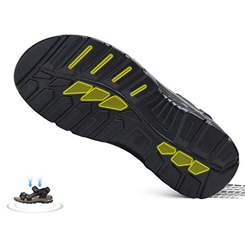 HYZXK Sandalias para Hombre al Aire Libre Zapato de Pescador Abierto Antideslizante Deportes Caminar Sandalias para Hombre Cuero Durable Chanclas Transpirables Velcro Ajustable Zapato có