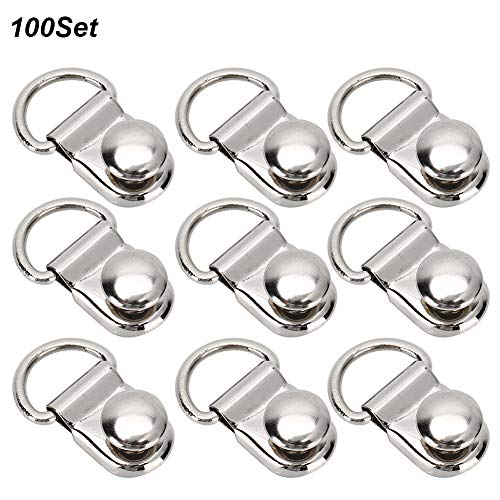 Ichiias 100 Juegos de Ganchos para Cordones de Zapatos 9x14 mm Ganchos para Botas Anillo en D Hebilla de Ojal de latón Bolso de Cuero para Zapatos Herramienta de Remache DIY Plata