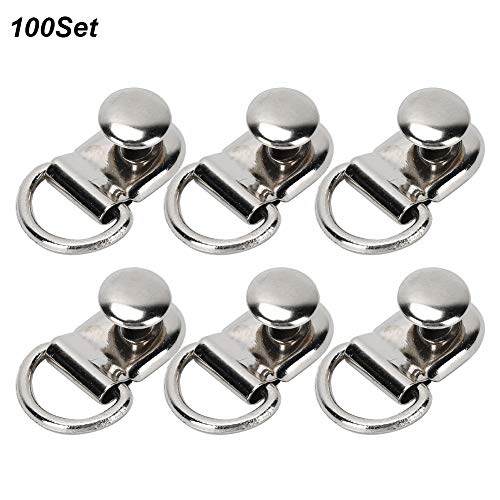 Ichiias 100 Juegos de Ganchos para Cordones de Zapatos 9x14 mm Ganchos para Botas Anillo en D Hebilla de Ojal de latón Bolso de Cuero para Zapatos Herramienta de Remache DIY Plata