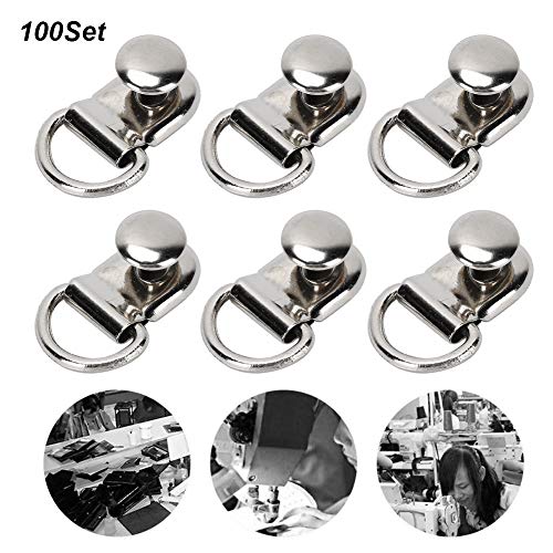 Ichiias 100 Juegos de Ganchos para Cordones de Zapatos 9x14 mm Ganchos para Botas Anillo en D Hebilla de Ojal de latón Bolso de Cuero para Zapatos Herramienta de Remache DIY Plata