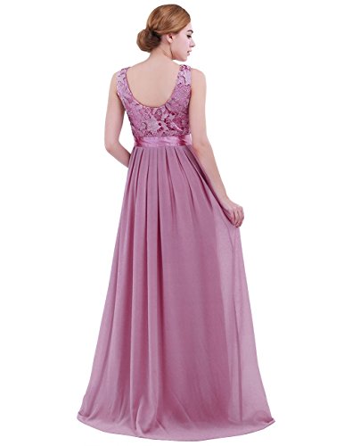 iiniim Mujer Vestido Largo Floreado de Fiesta Boda Vestido Vintage Retro Elegente Dama de Honor de Novia Encaje Traje de Gasa para Mujeres Varias Tallas Ciruela Clara 46