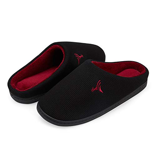 incarpo Zapatillas Casa Hombre Antideslizante de Interior y Exterior Pantuflas Vellón de Coral Cálido y Confortable Zapatillas,Rojo Negro,44/45 EU