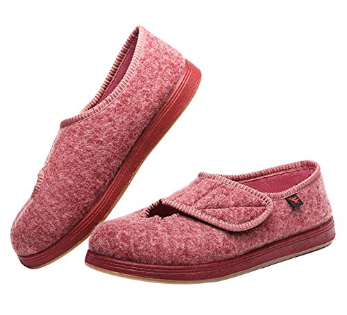 Insun Unisexo Zapatillas de Estar por casa Zapatillas Ortopédica Ajustable Edema Zapatos hinchados Extra Ancha Zapatillas Rojo 39 EU