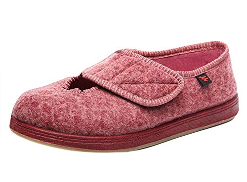 Insun Unisexo Zapatillas de Estar por casa Zapatillas Ortopédica Ajustable Edema Zapatos hinchados Extra Ancha Zapatillas Rojo 39 EU