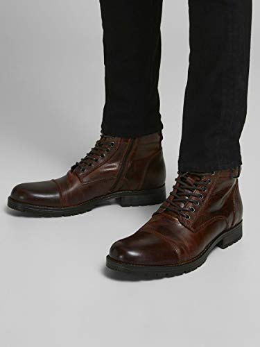 JACK & JONES JFWALBANY Leather STS, Biker Boots Hombre, Marrón(Brown Stone Brown Stone), 42 EU