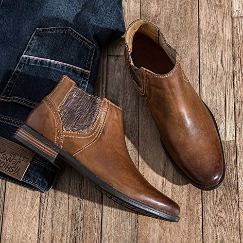 Jamron Hombres Piel Genuina Occidental Vendimia Chelsea Botas Cremallera Botines Marrón SN01752 EU44.5