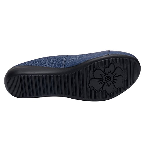 Jamron Mujer Piel Genuina Comodidad Zapatos Suela Blanda Bailarinas Talón de Cuña Baja Pantuflas Azul SN020624 EU38.5