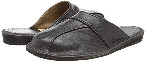 Janex - Zapatillas de Estar por casa de Cuero de Piel para Hombre Negro (42, Negro)