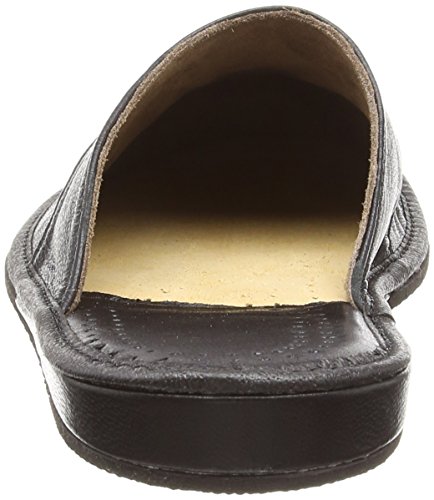 Janex - Zapatillas de Estar por casa de Cuero de Piel para Hombre Negro (45, Negro)