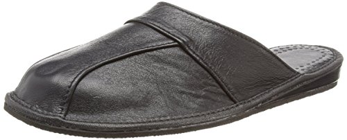 Janex - Zapatillas de Estar por casa de Cuero de Piel para Hombre Negro (45, Negro)