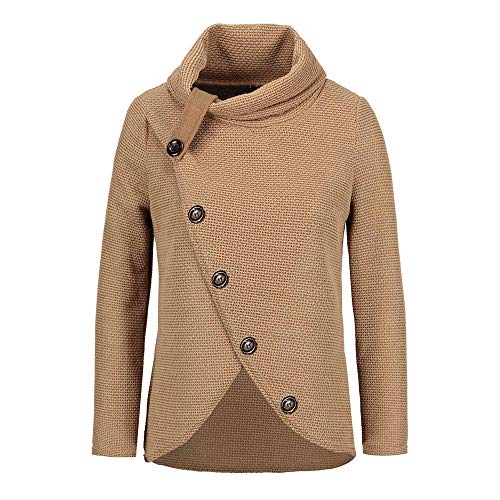 Jerseys De Punto para Mujer Cuello de Tortuga Manga Larga Suelto Prendas de Punto Suéter Irregular Jerséis Collar de la Pila Tops Cálido Otoño Invierno riou (z-Khaki, M)