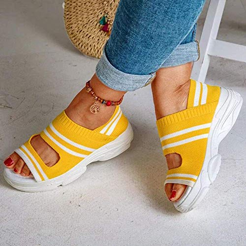 JFFFFWI Sandalias de Plataforma con cuña para Mujer Zapatos Antideslizantes Calcetines de Punto para Caminar Zapatillas de Deporte Sandalias de Fondo Grueso Zapatos Sandalias de Punta Abierta con ti