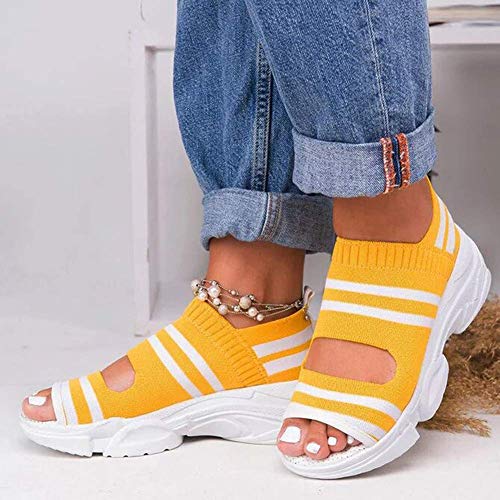 JFFFFWI Sandalias de Plataforma con cuña para Mujer Zapatos Antideslizantes Calcetines de Punto para Caminar Zapatillas de Deporte Sandalias de Fondo Grueso Zapatos Sandalias de Punta Abierta con ti
