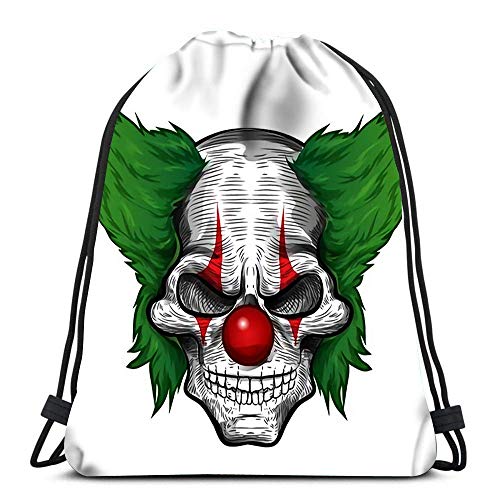 JHUIK bolso con cordón mochila escolar mochilaMochila con cordón, bolsos de bolsa de cincho, bolsos de hombro plegables, mochila de gimnasia de yoga, bolsos de zapatos de cuerda, cráneo de payaso depo