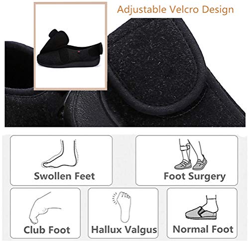 Jinbeile X-Weit Zapatos ajustables con cierre de velcro para mujer y hombre para diabéticos, talla grande, color Negro, talla 39 EU X-Weit
