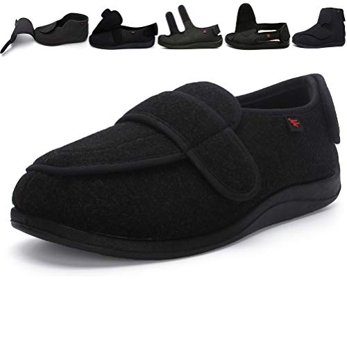 Jinbeile X-Weit Zapatos ajustables con cierre de velcro para mujer y hombre para diabéticos, talla grande, color Negro, talla 39 EU X-Weit