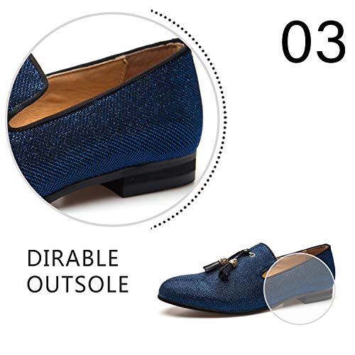 JITAI Hombres Vintage Velvet BV Bordado Noble Mocasines Zapatos , Azul, 42 EU (talla fabricante 9)