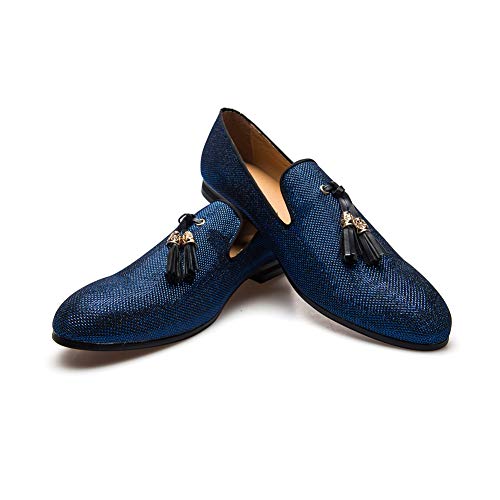 JITAI Hombres Vintage Velvet BV Bordado Noble Mocasines Zapatos , Azul, 42 EU (talla fabricante 9)