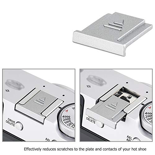 JJC Cubierta de zapata de color plateado para Fujifilm Fuji X-S10 X-T1 X-T2 X-T3 X-T4 X-T10 X-T20 X-T30 X-T100 X100S X100F X-PRO1 X-PRO2 X-E2 X-E3 X-A5 X-A10 X-H10 X10 Cámaras DSLR X30 X70 GFX 50S