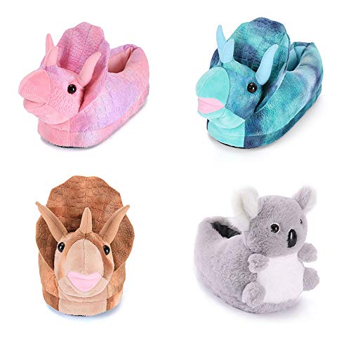 JK Triceratops - Zapatillas de peluche con diseño de oso koala, para interiores, dormitorio, sala de estar, niños y adultos, color, talla Large