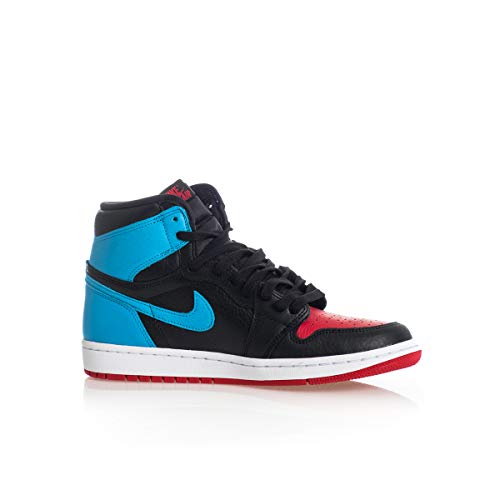 Jordan Air 1 High OG, Running Shoe Womens, Negro/Dk Powder Blue/Rojo Gimnasio, 46 EU